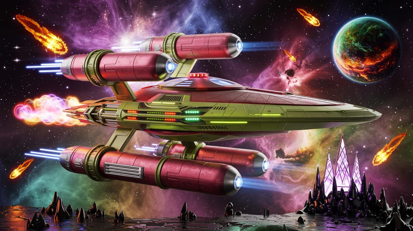 Starship UPA Vorbley NDD 7614 Flying Over The Ancient Yet Active City Of Forbzire