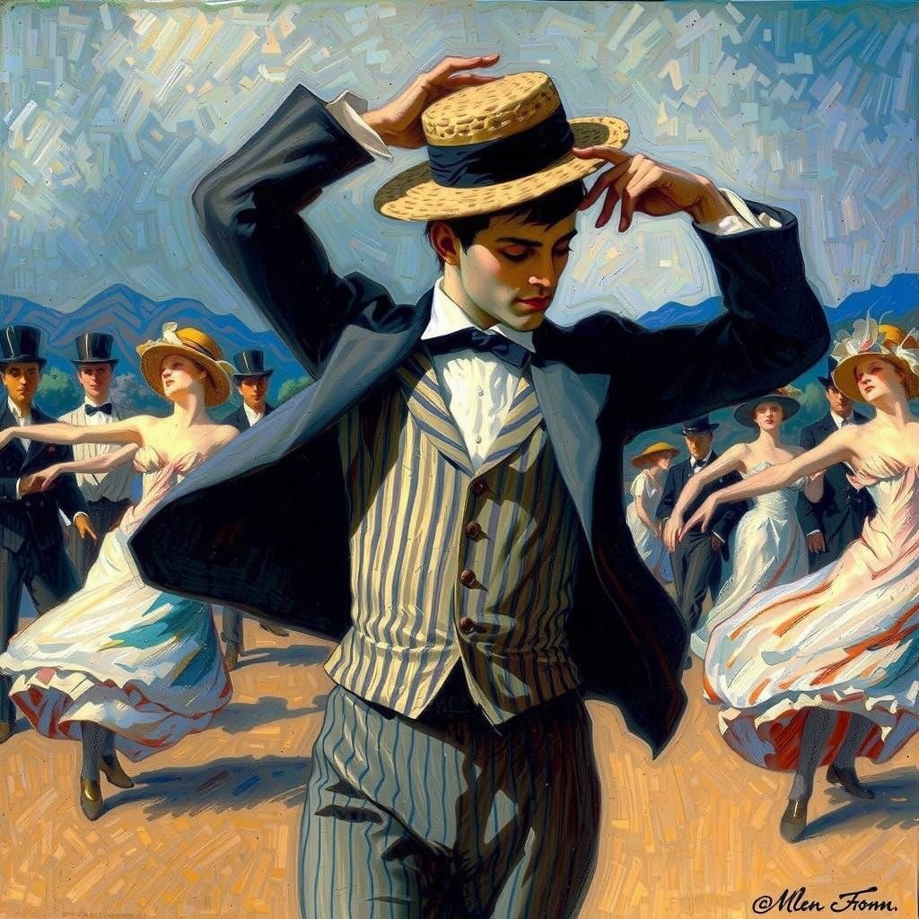 Elegant Gentleman on Cliff's Edge, in the Style of Art Nouve...