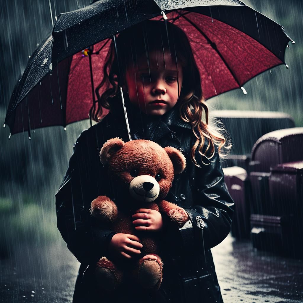 Sorrowful Child in Rainy Mourning