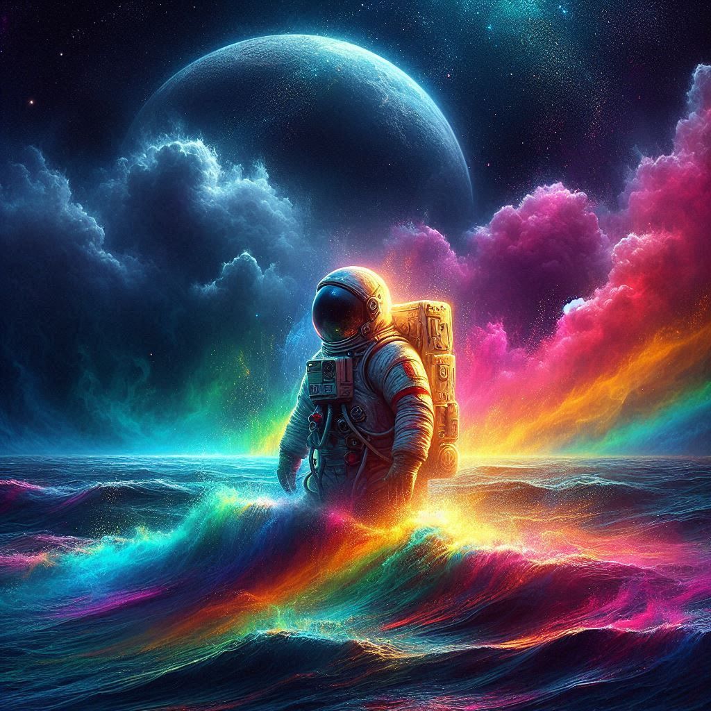 Astronaut in Rainbow Smoke