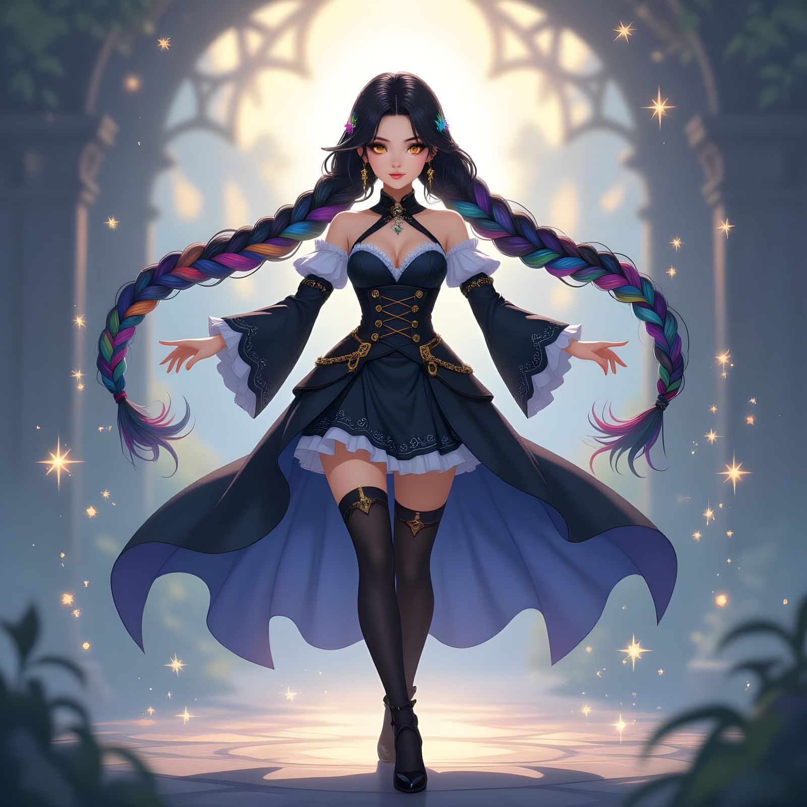 Enchanting Witch with Braided Hair in Dreamlike Scene
