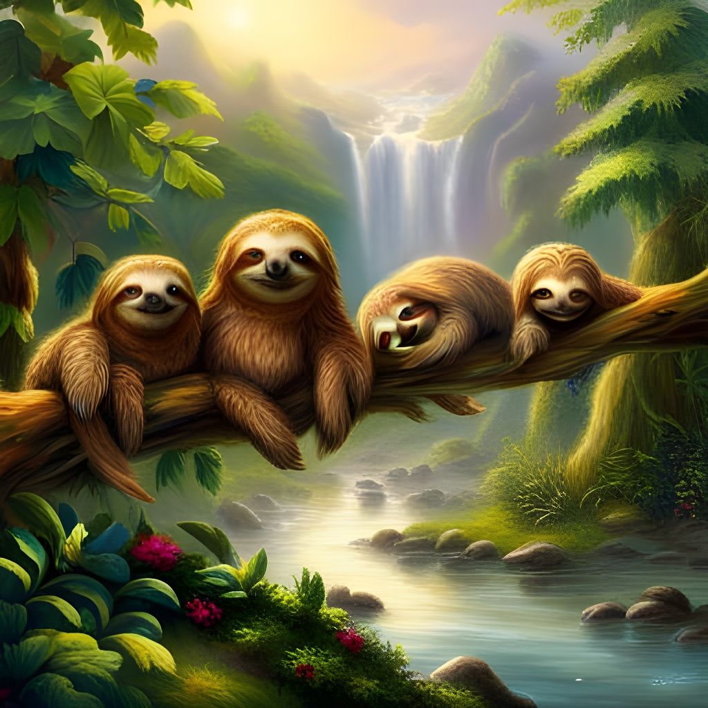 A band of happy sloths, relaxing together - AI Generated Artwork ...