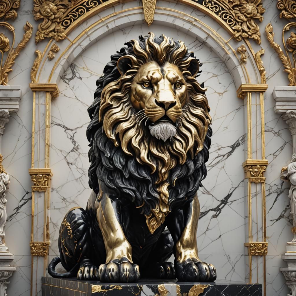 Golden bronze lion statue
