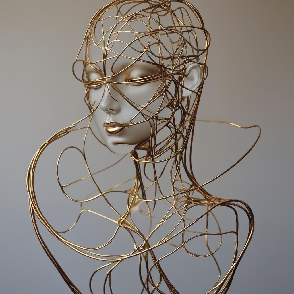 her shape is done in wires gold and bronze, abstract 