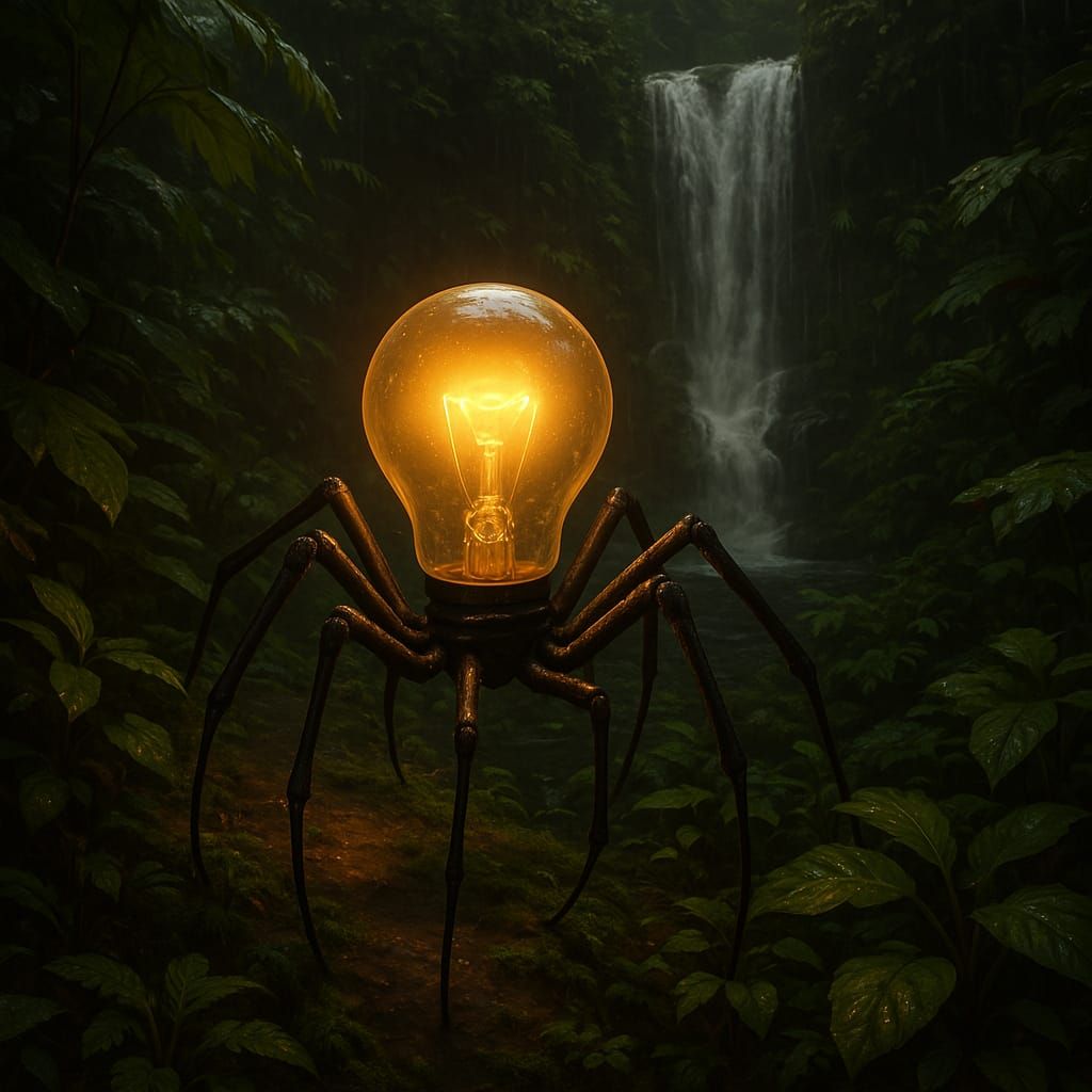 creepy spider lightbulb in the garden
