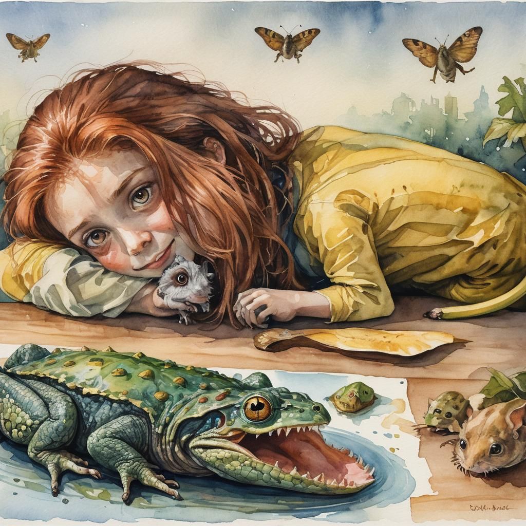 In this exquisite surreal watercolor painting by Greg Rutkow...