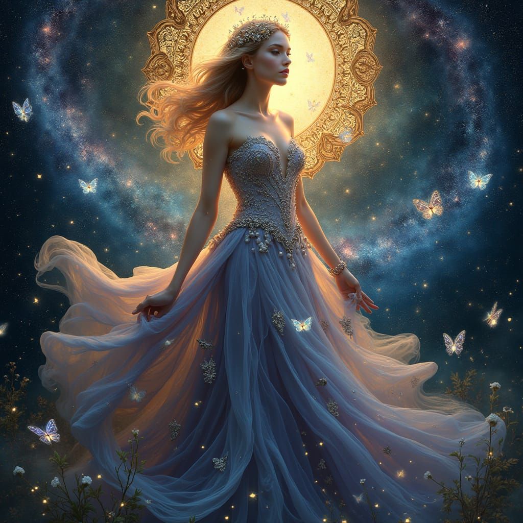 Celestial Goddess in Baroque Splendor Amidst Swirl... - AI Art