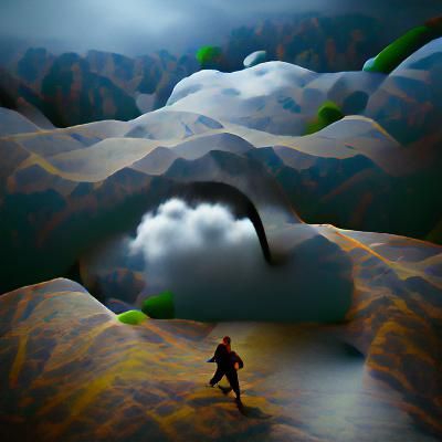 The hiker in the dark valley