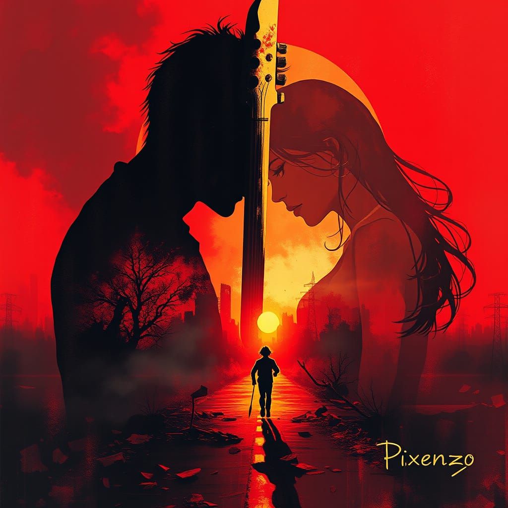 Silhouettes Merge on Blood-Red Horizon