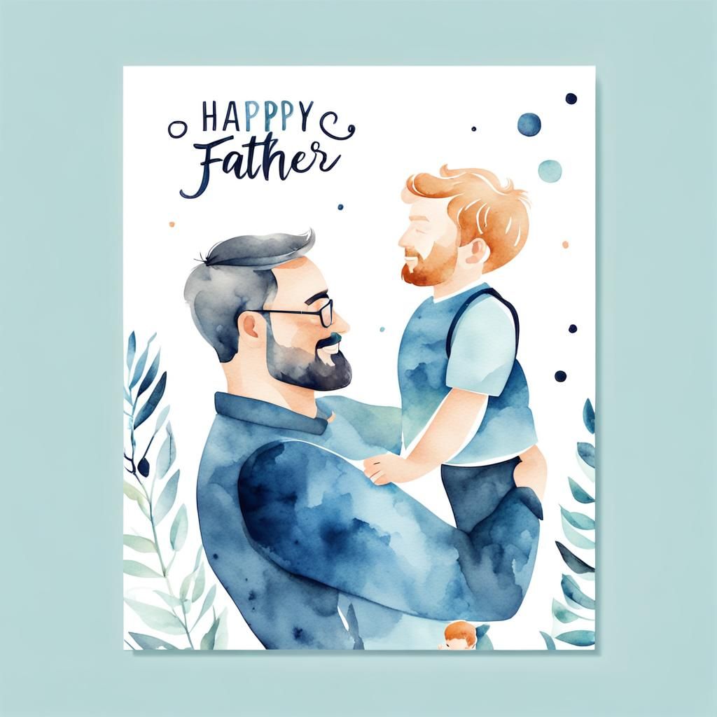 Fathers Day card with cute trendy watercolor illustrations o...