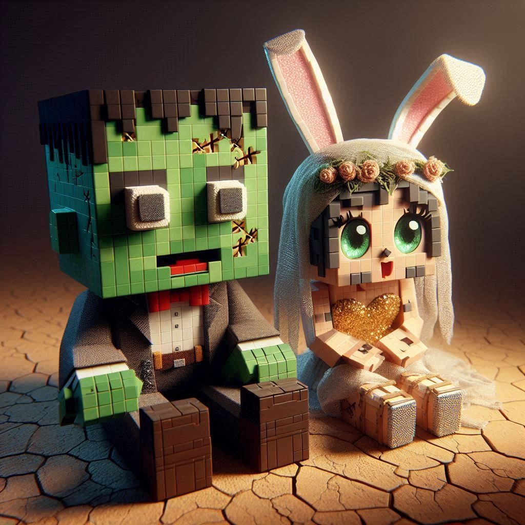 monster and the bunny bride watchin' minecraft movie within minecraft