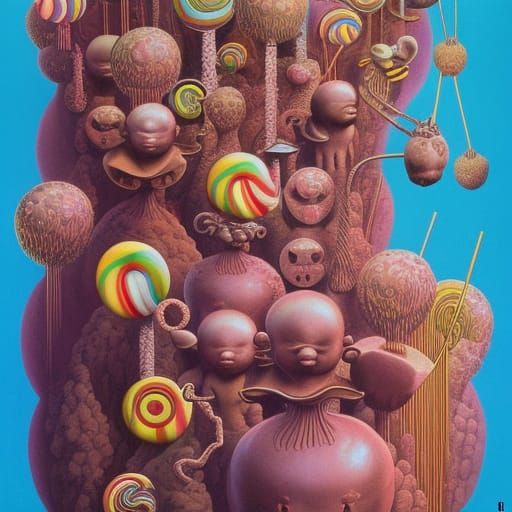 Roald Dahl "Willie Wonka and the Chocolate Factory" book cover aesthetic, lollipops, chocolate