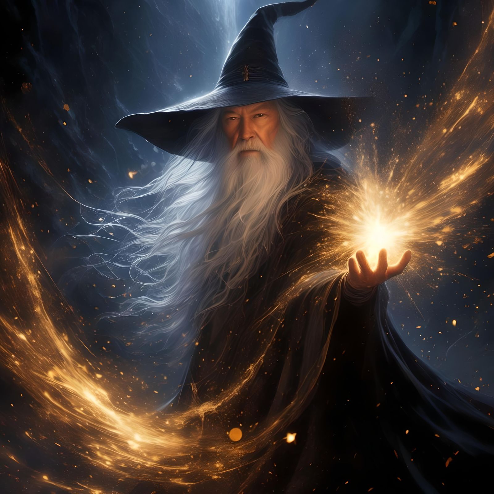 Gandalf casting a spell of light