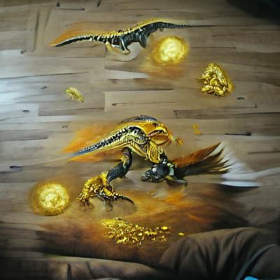 golden raptor attack detailed painting