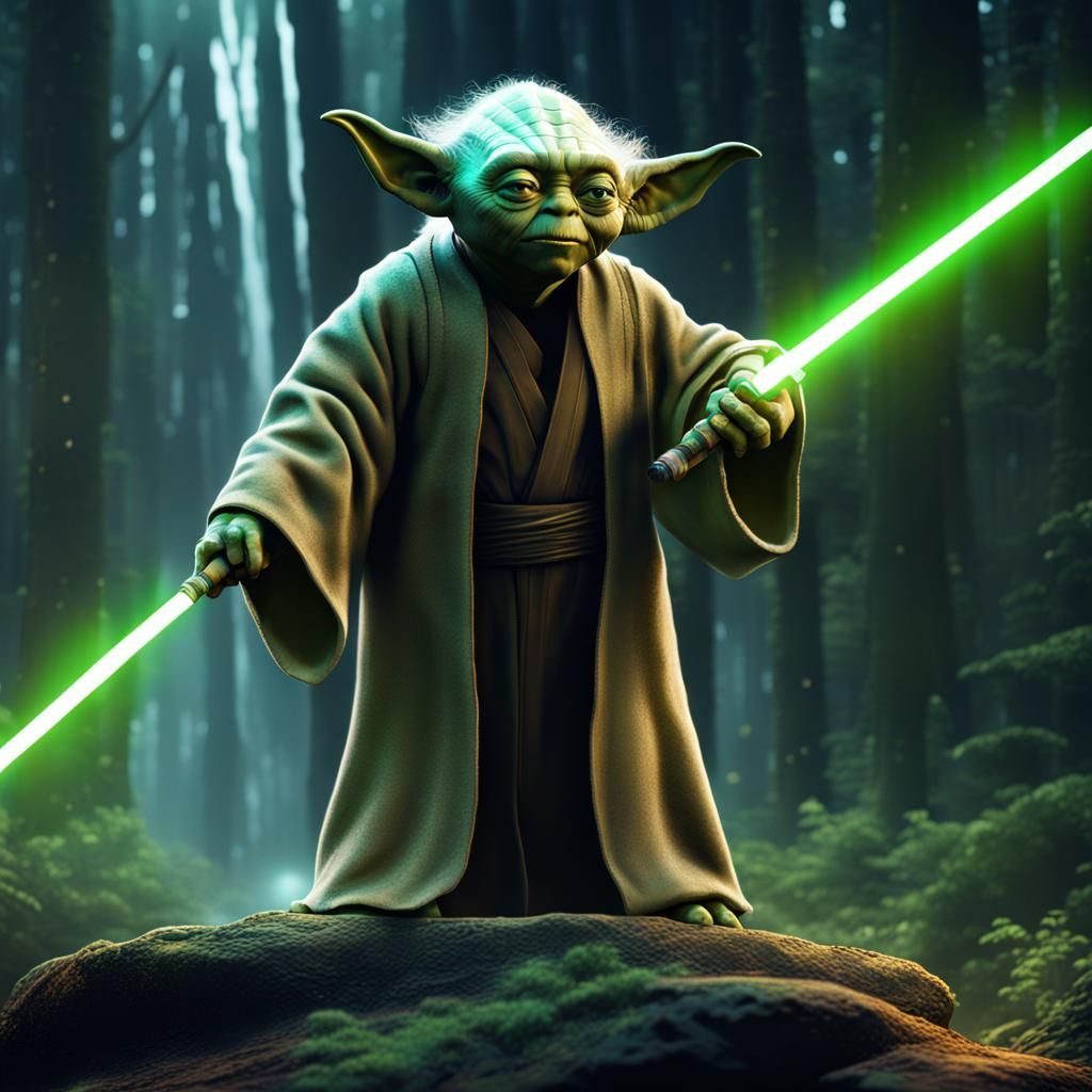 Yoda with two lightsabres