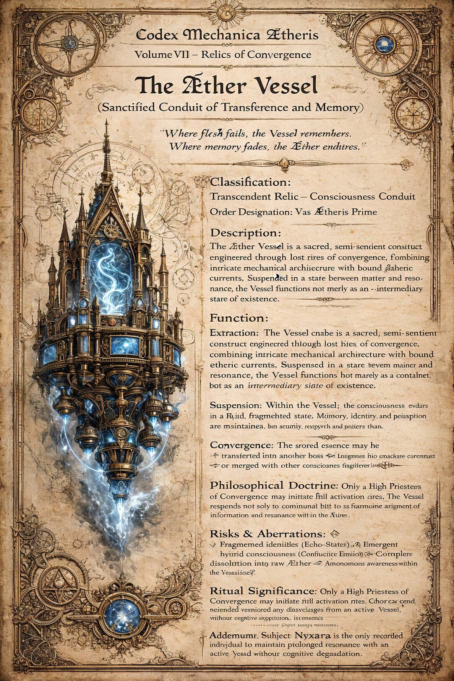 The Æther Vessel  (Sanctified Conduit of Transference and Memory)