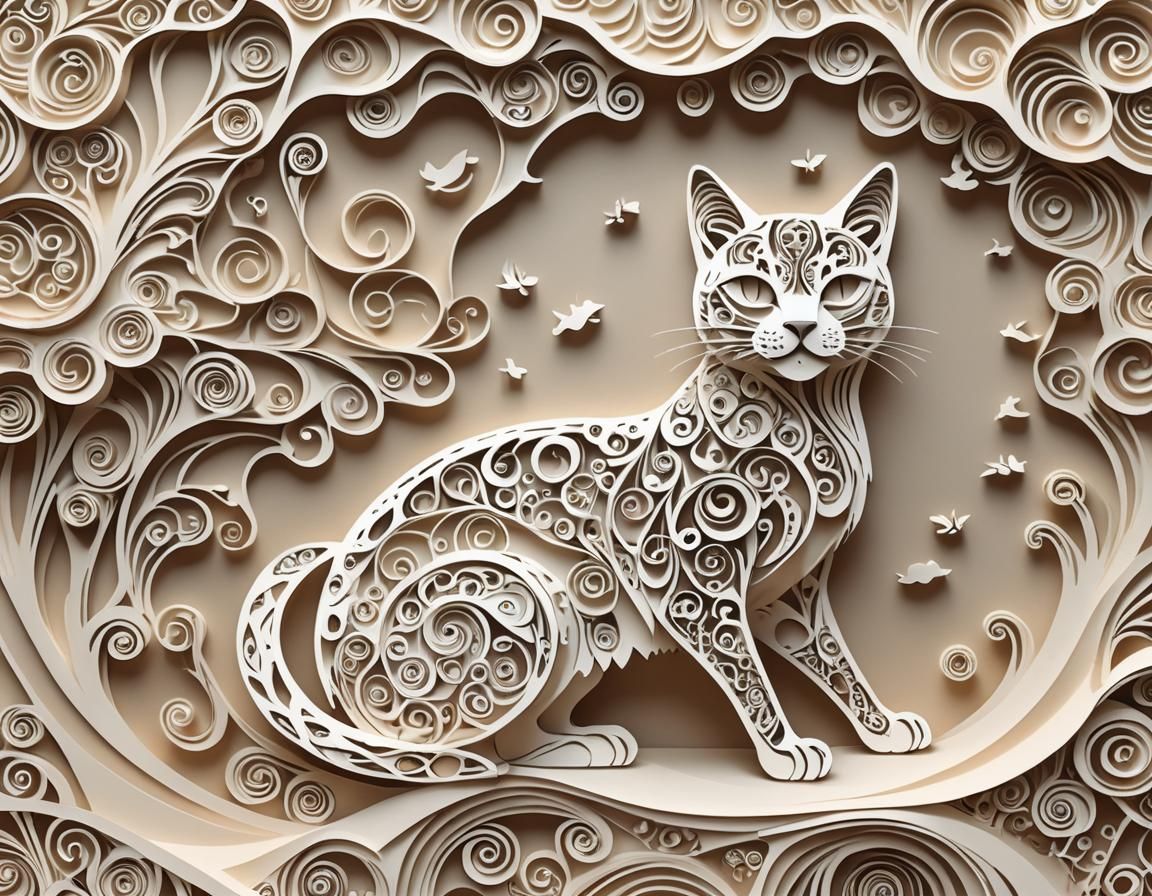 Kirigami Cat Sculpture  by @undefined