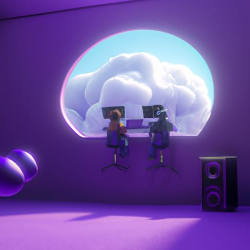 Recording studio in the clouds two persons heavenly sunshine...