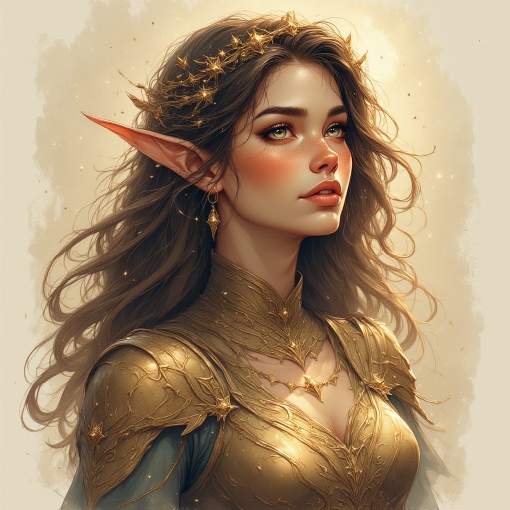 <lora:DrawHerFace:1.0> A serene woman with flowing hair and stardust armor, sketchy portrait