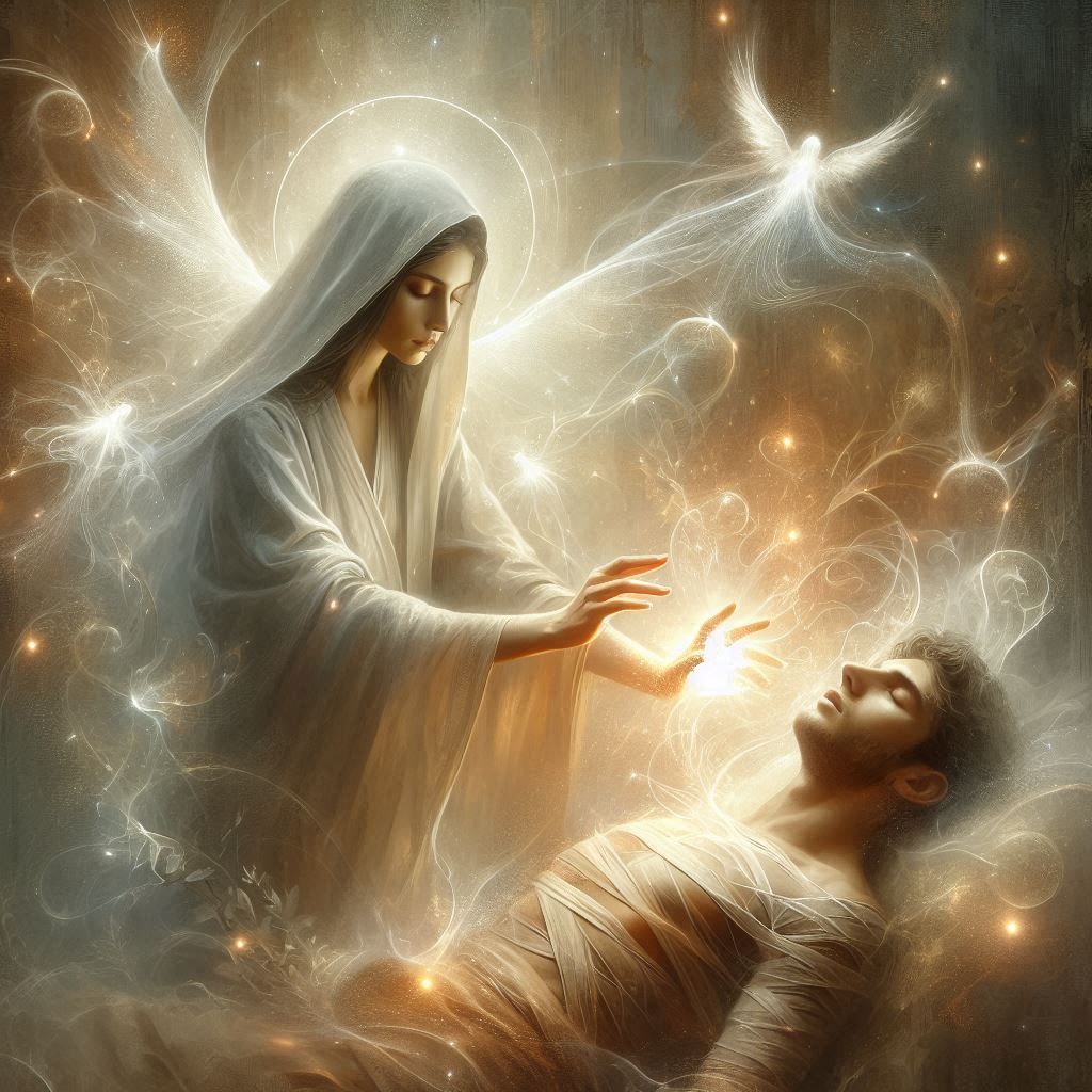 Priestess healing a warrior with a severe wound 3