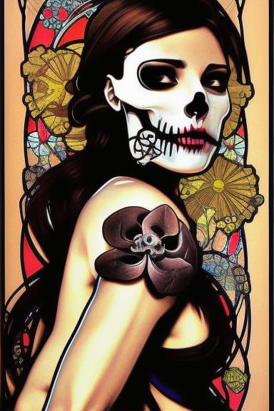 manga skull portrait girl female skeleton realism hyperreali...