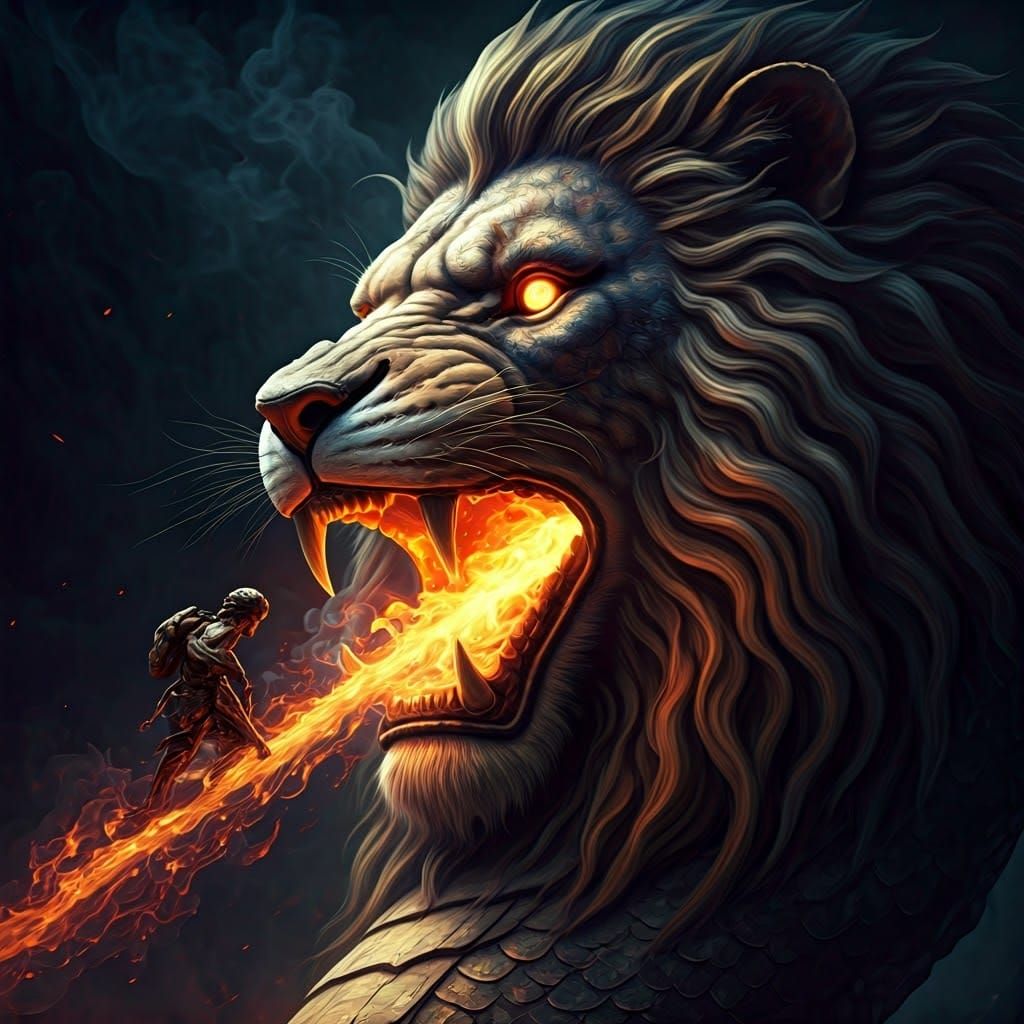 Fiery Lion Serpent Statue in Fantasy Style