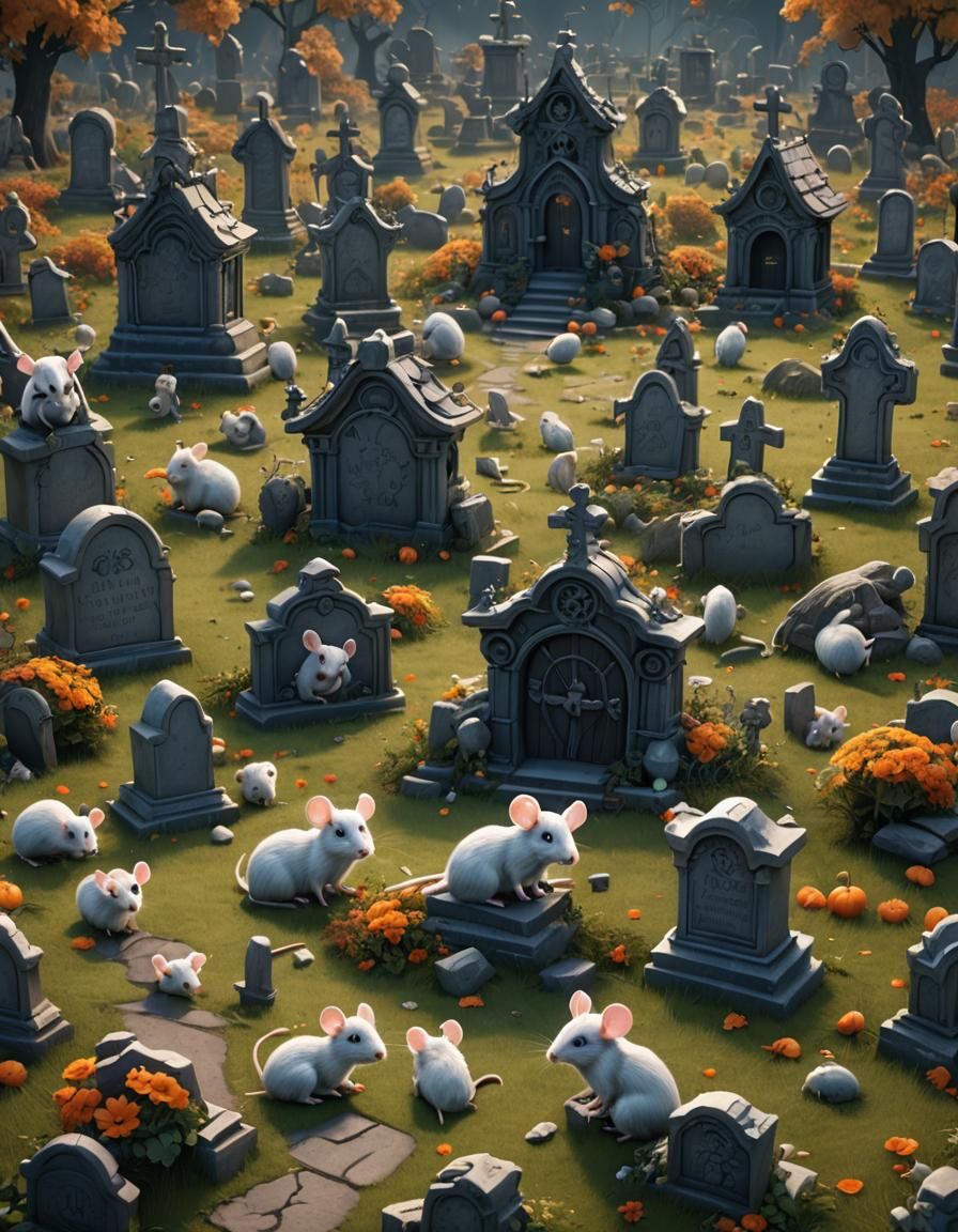 cute mice spooky graveyard - AI Generated Artwork - NightCafe Creator