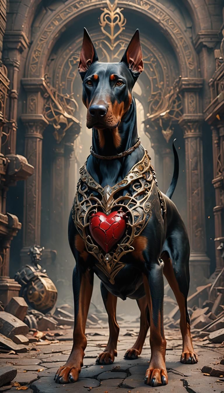 doberman with red heart - AI Generated Artwork - NightCafe Creator