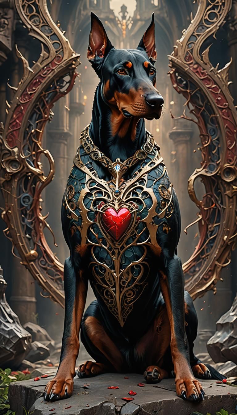 doberman with red heart - AI Generated Artwork - NightCafe Creator