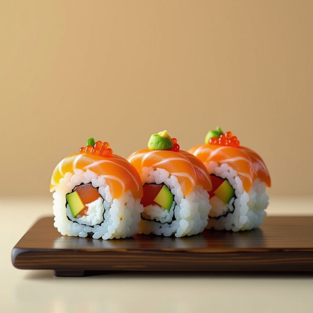 Exquisite Sushi Roll Still Life, Painterly Style