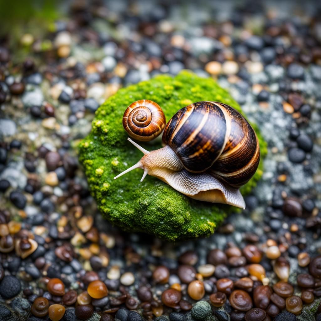 Macro Photograph of Snails on Mossy Rock