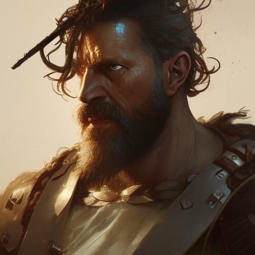 male barbarian, cloth shirt, axe, head and shoulders portrait, 8k ...