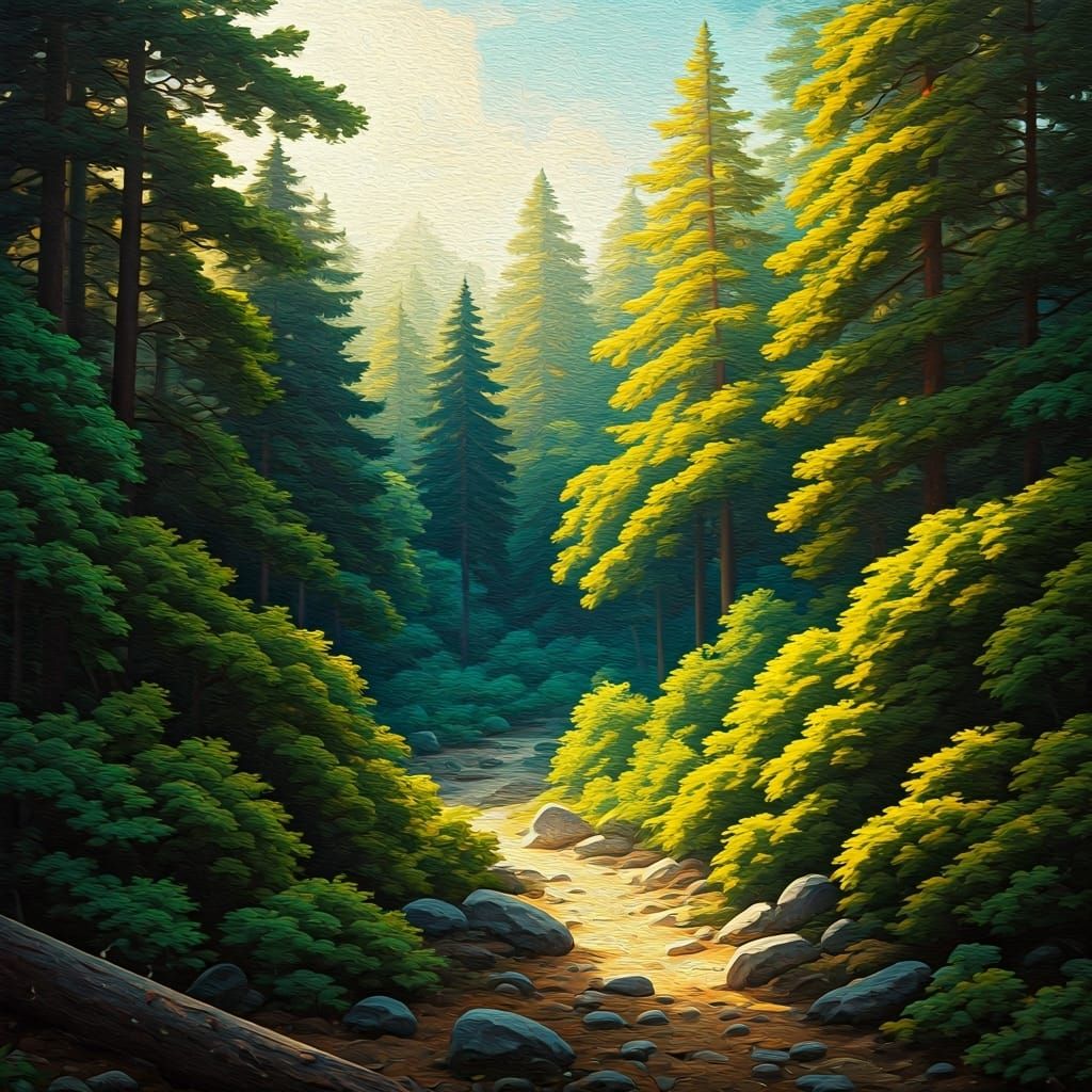 Lush Forest Landscape in Classical Painting Style