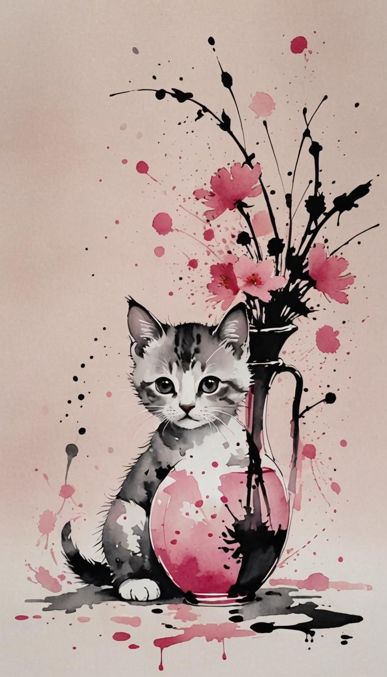 Kitten & Flower vase AI Generated Artwork NightCafe Creator