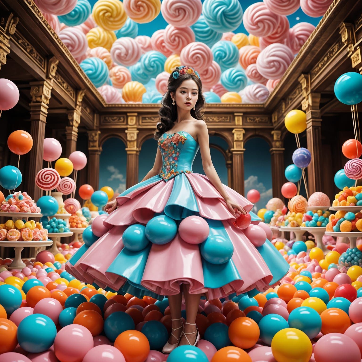 Candy Ballgown in Whimsical Fantasy Ballroom