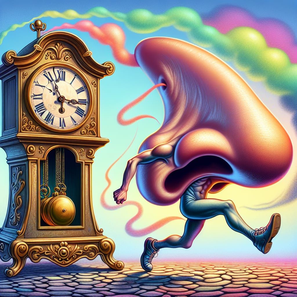 Clocks go (walk) and noses run