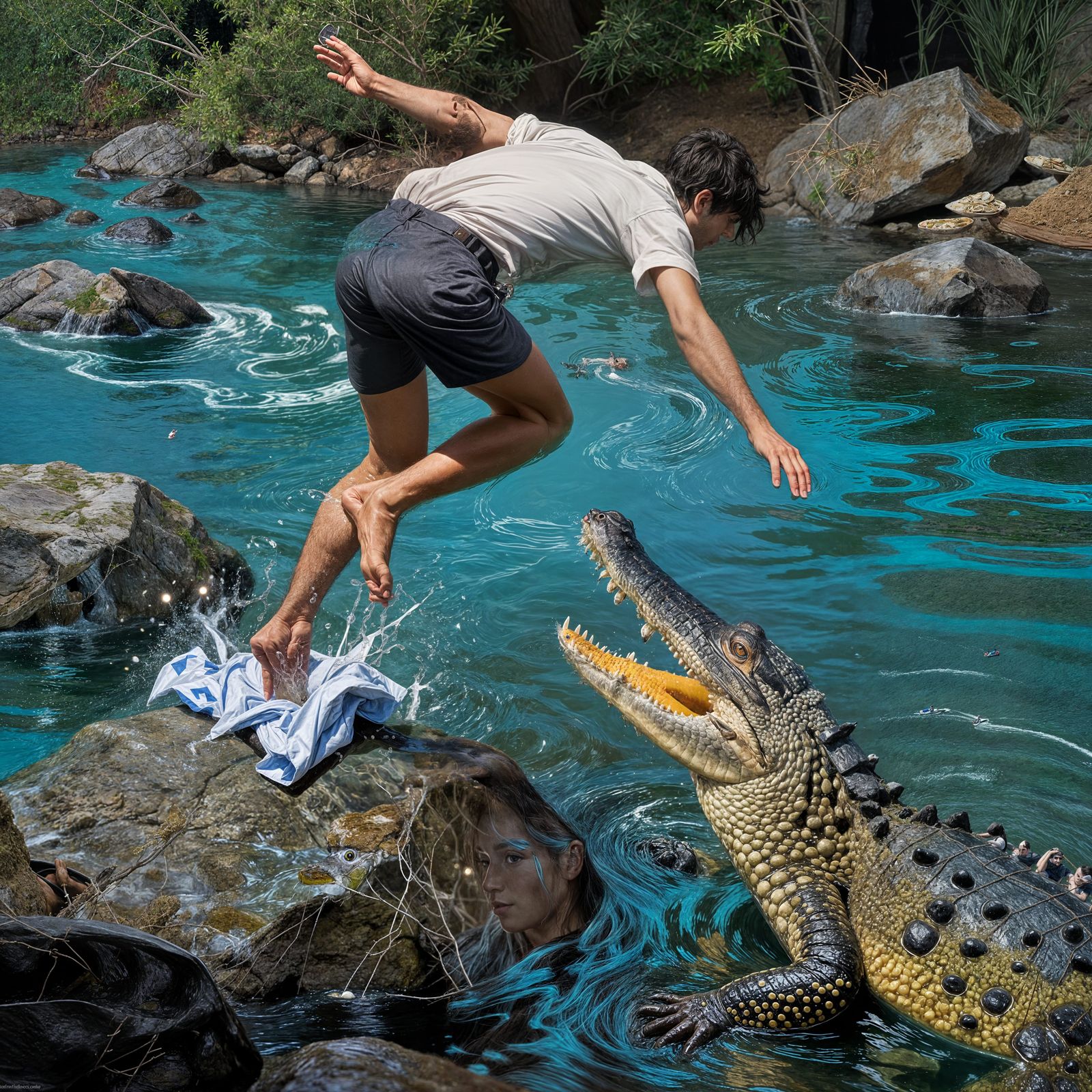 Man Jumps Into River, Snagged Shirt as Crocodile Attacks