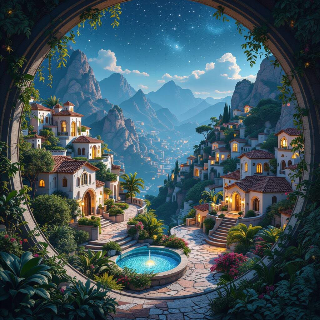Mediterranean Fantasy Village in Elliptical Bowl