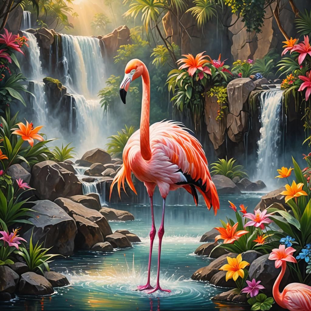 Flamingo Falls - AI Generated Artwork - NightCafe Creator