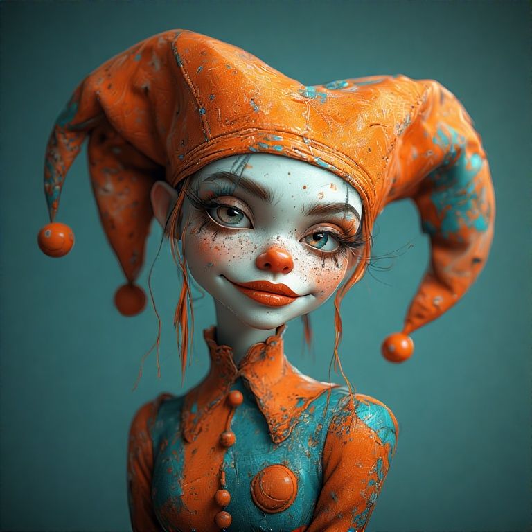 Teal and orange clown