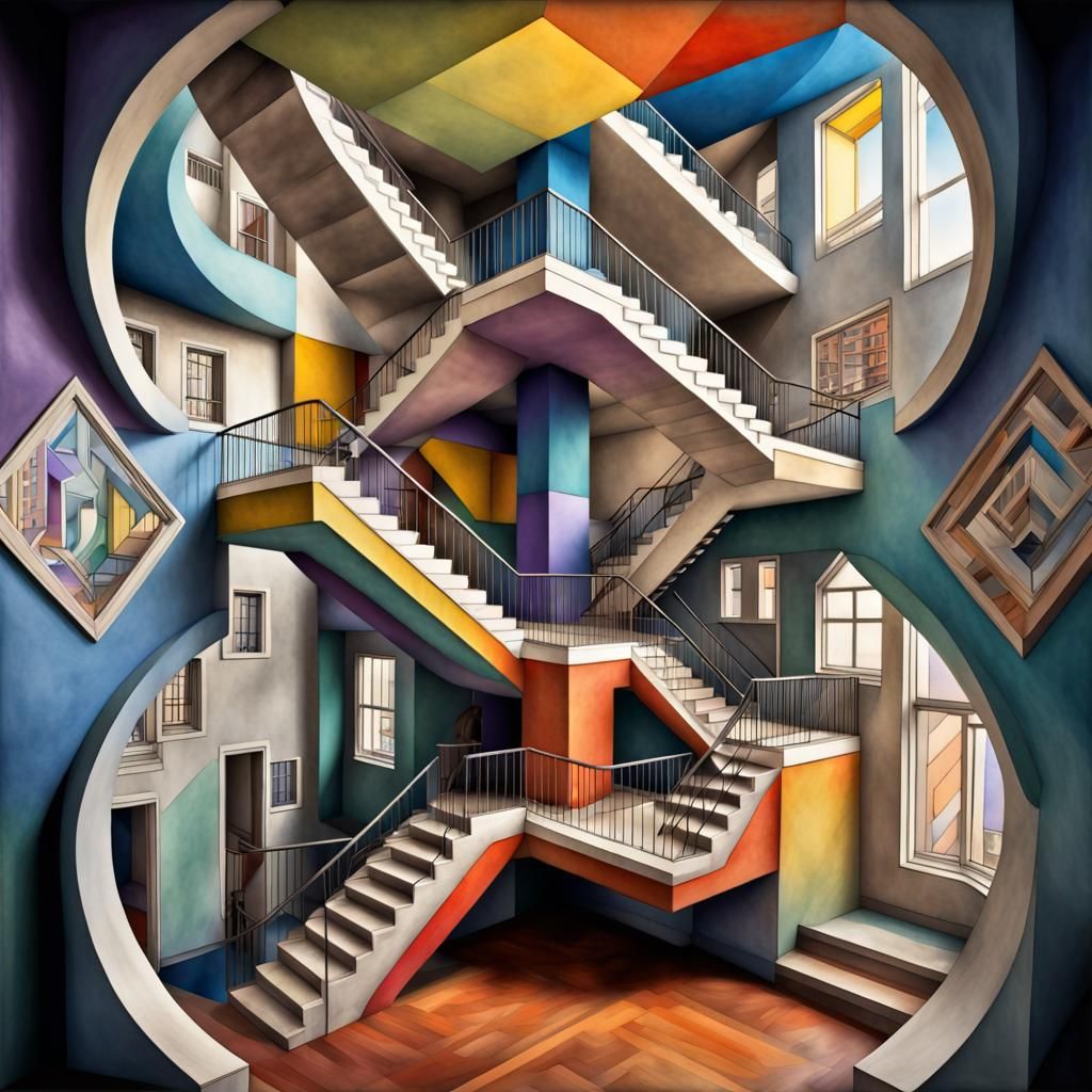 Symmetrical Bauhaus Building in Vibrant Watercolor