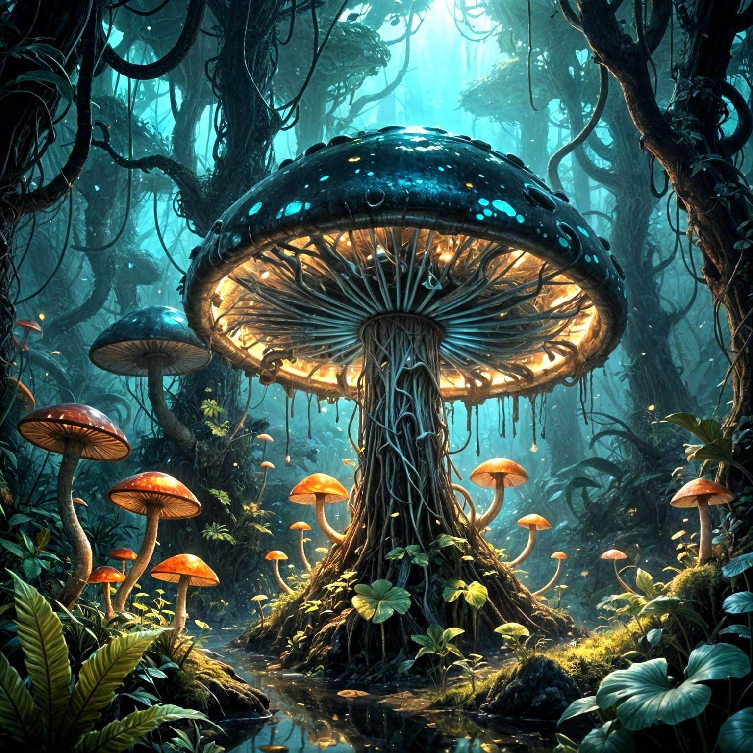 Mushroom in an apocalyptic forest   by @-YG-
