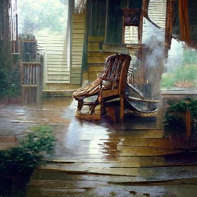 Rocking Chair on a Porch in the Rain