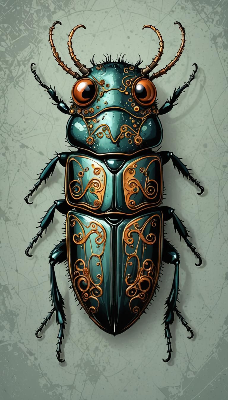 realistic portrait of a beetle beautiful punky, large expres...