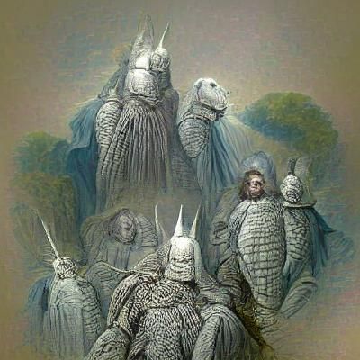 The Ancient Knights, in the style of Gustave Doré