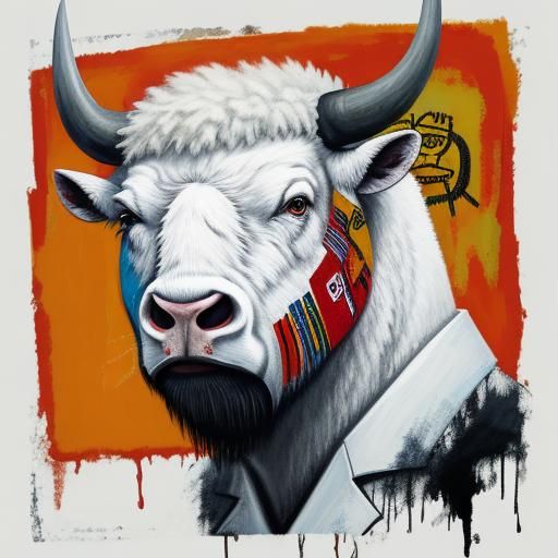 white bison man by Jean-Michel Basquiat