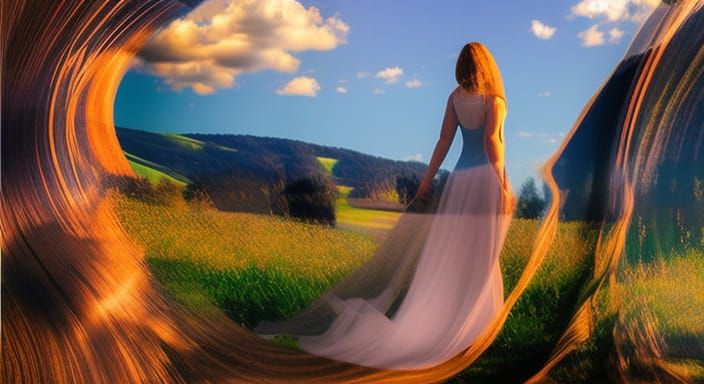 girl and landscape double exposure