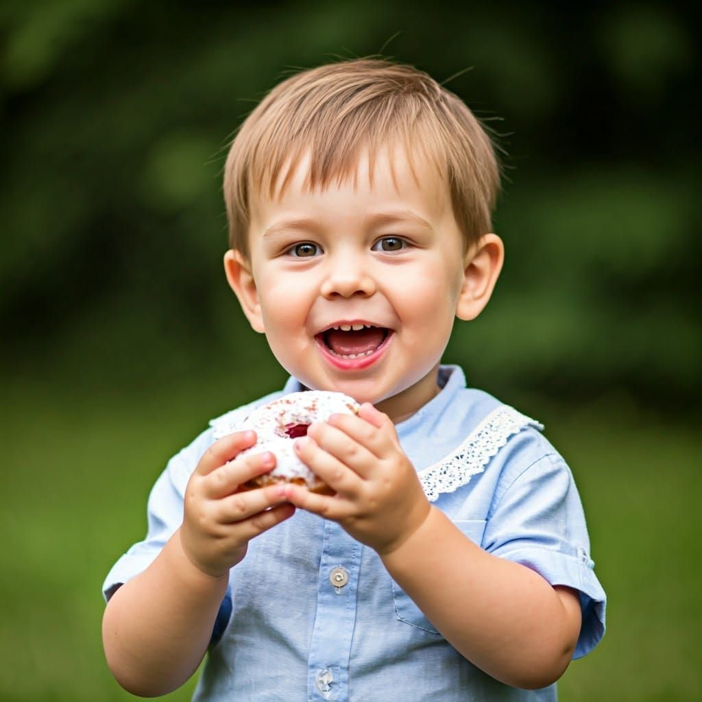 Happy Little Boy Enjoying a Donut in Watercolor