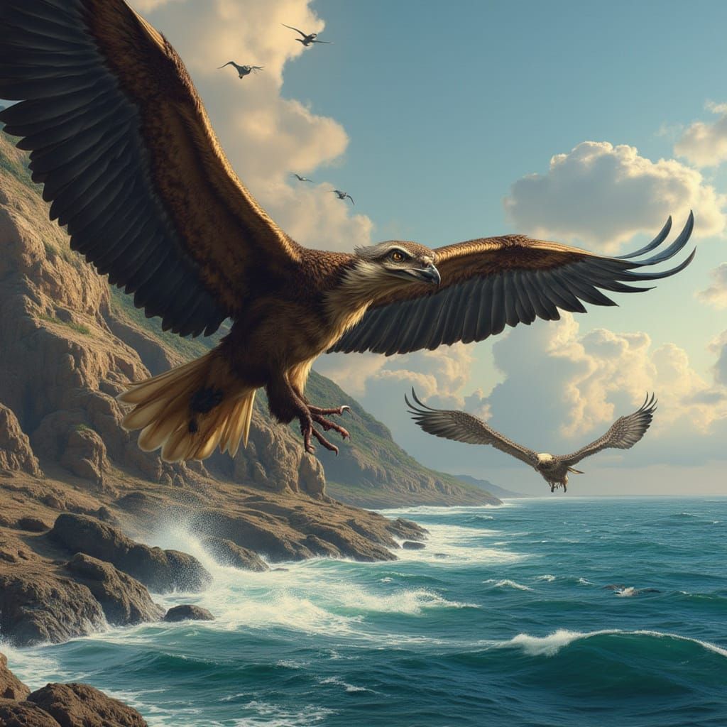 <lora:Epic Birds of Prey:1.0> Prehistoric Birds of prey hunting fish