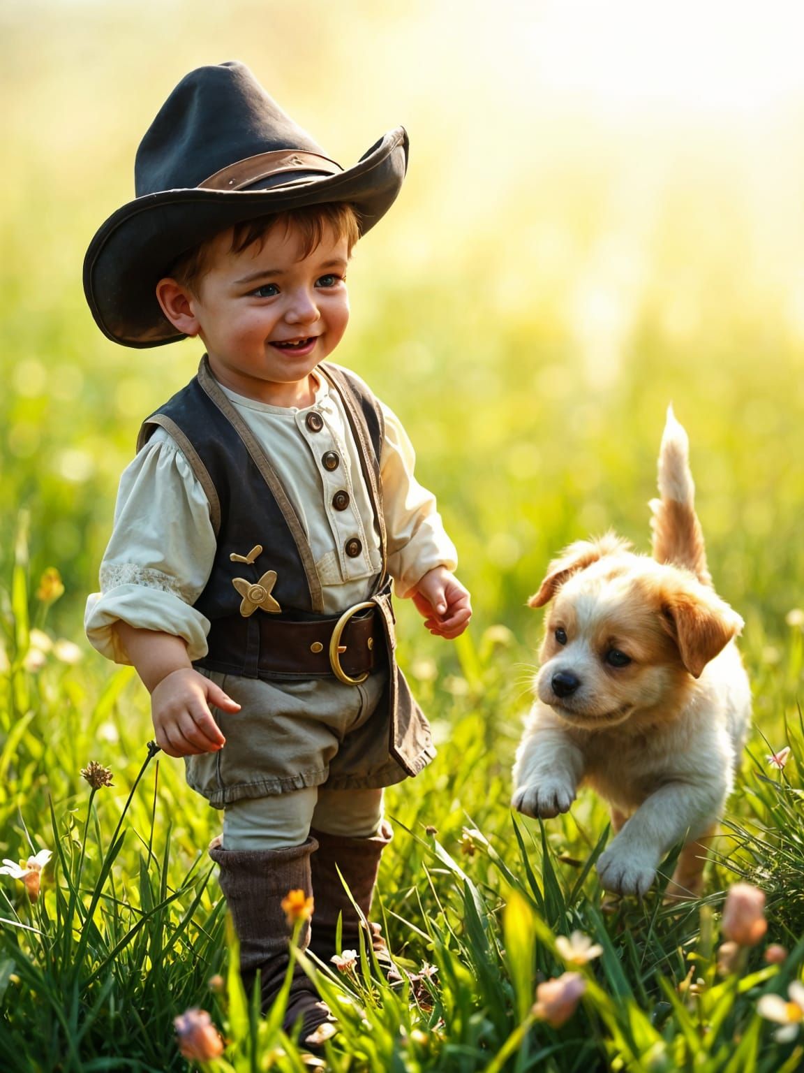 A Little Boy And His Puppy